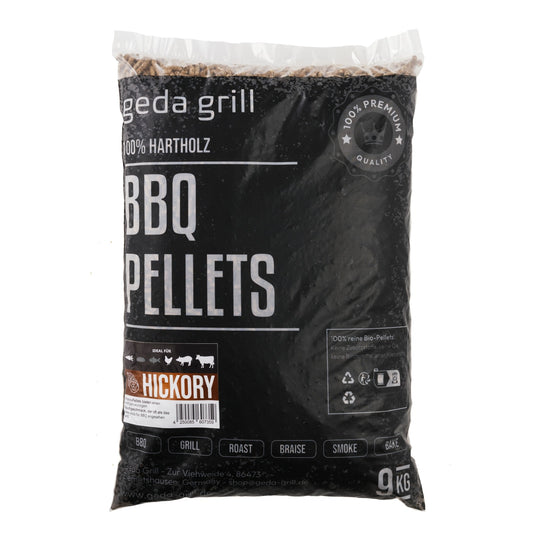 GEDA Grill 100% Hartholz Pellets BBQ Pellets 9kg - Hickory, für Pelletgrill, Räucherofen, Pelletpizzaofen