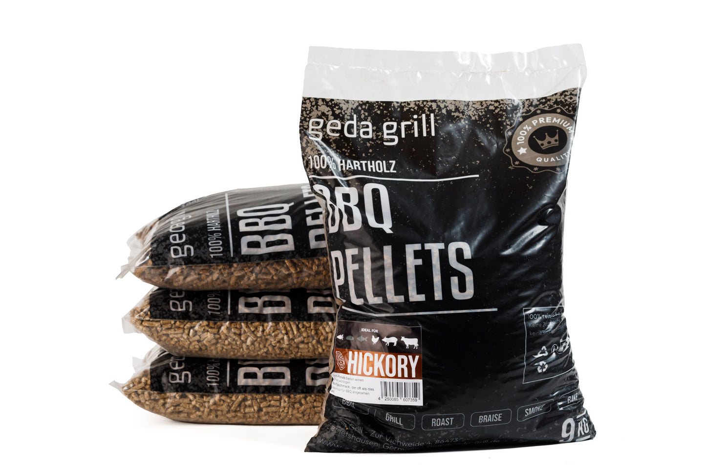 GEDA Grill 100% Hartholz Pellets BBQ Pellets 9kg - Hickory, für Pelletgrill, Räucherofen, Pelletpizzaofen